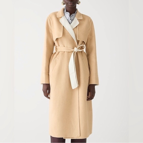 NWT J Crew Harriet Trench Coat Double Faced Blend BU070 sz L khaki honey - Picture 10 of 10